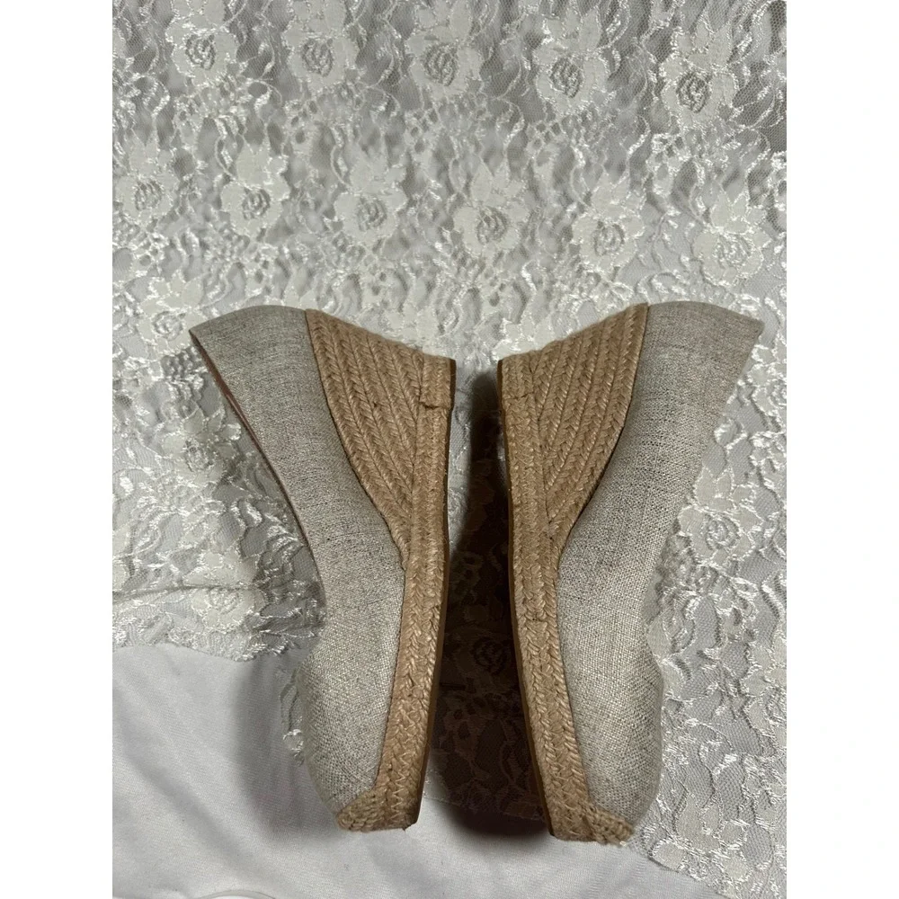 J.Crew Espadrille Wedge Pumps 8.5 Costal Preppy Boho Resortwear Gold Canvas